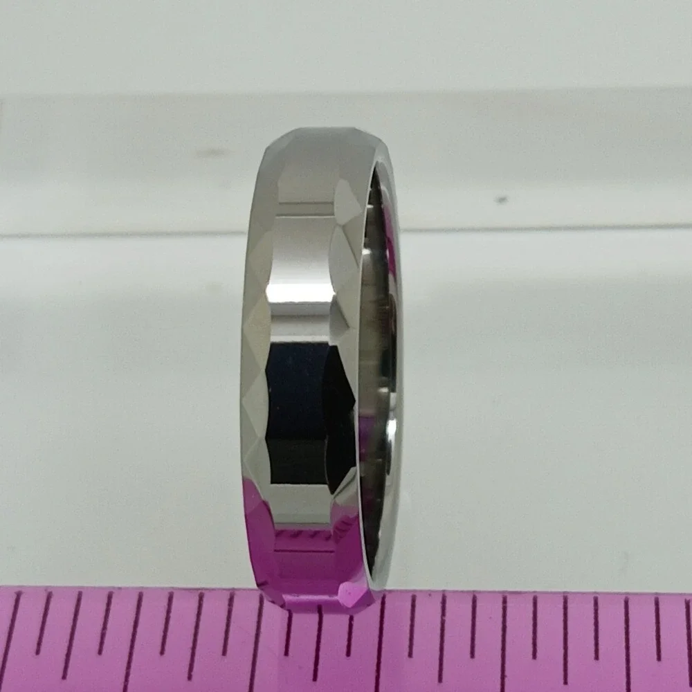 Vintage Tungsten Carbide Faceted Geometric Band Ring Silver 6mm Size 11.25 NOS